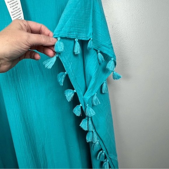 NWT Swimsuits for all aqua tassel trimmed kaftan style 100% swim cover, 18/24. - Picture 5 of 10